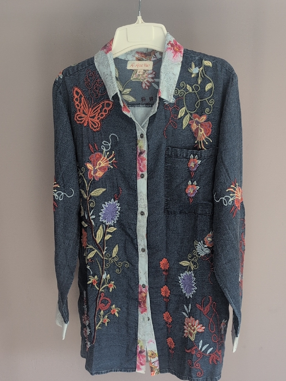 All About Her Floral Embroidered Button Down